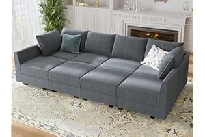 HONBAY Modular Sectional Sleeper Sofa Reversible Modular Sectional Sofa Sleeper Modular Couch with Storage Seats, Bluish Grey