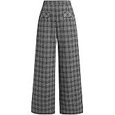 CIDER Plaid Wide Leg Pants for Women with Pockets Mid Waist Checkered Pants Business Casual Trousers Trendy
