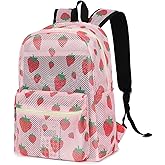 Yusudan Mesh Backpack for Girls, Kids Semi-Transparent School Bookbag Women See Through Beach Bag Daypack (Strawberry)