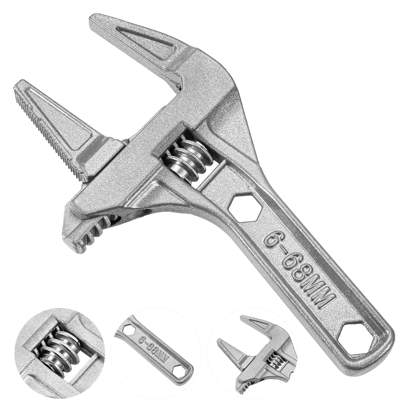 Fuyamp Adjustable Wide Jaw Spanner Wrench, 6-68mm Opening, Alloy Ultra-Thin Shifting Tool for Bathroom Plumbing Basin and Washbasin