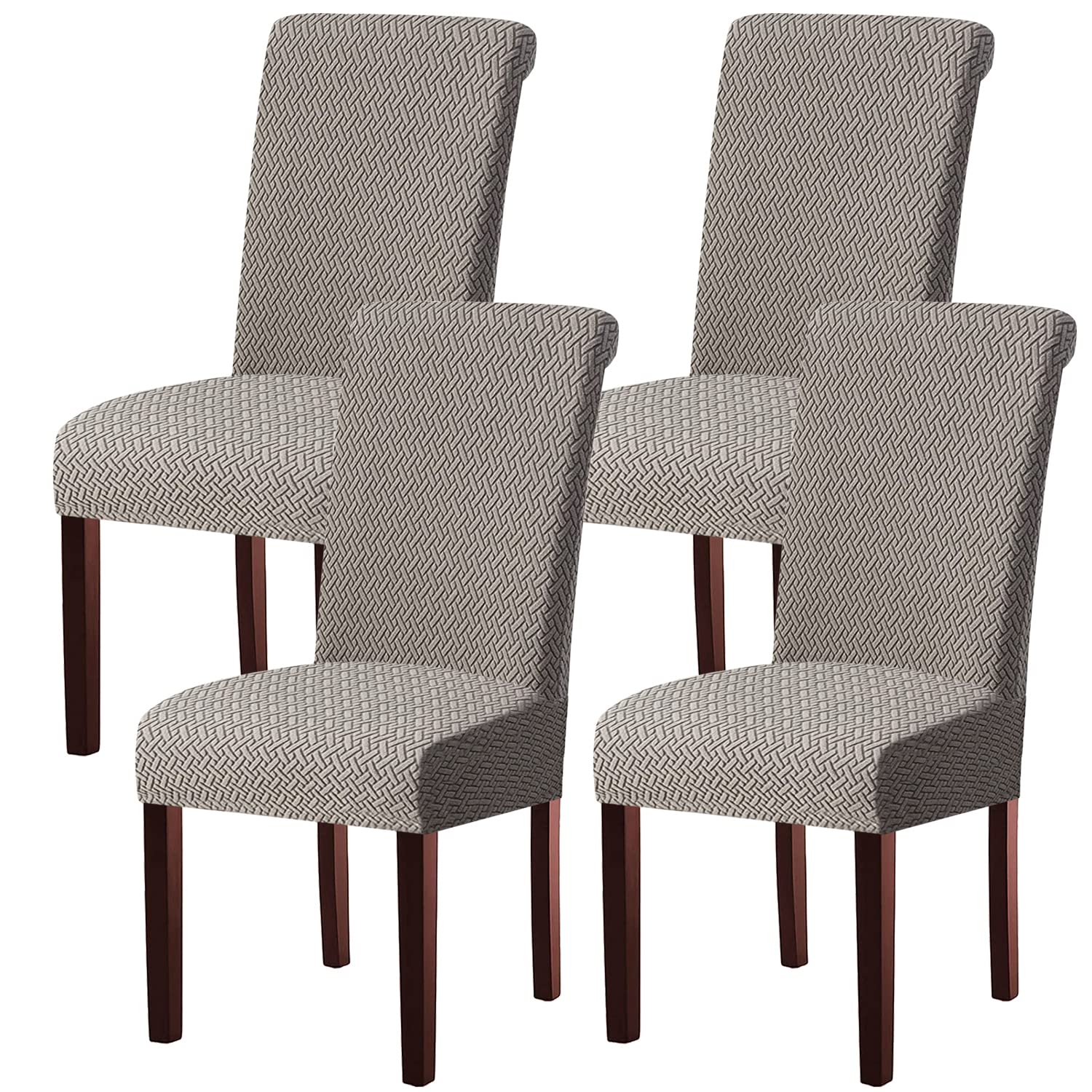 KELUINA Dining Chair Covers, Stretch Chair Covers Dining Chair Slipcovers Removable Washable Reusable Home & Kitchen Decor Protector Dining Room Chair Covers(Light Gray,4 Pcs)
