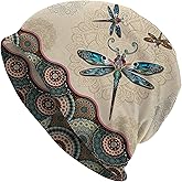 Premium Retro Boho Style Slouchy Beanie - Dragonfly Print Knitted Hat for Women & Men