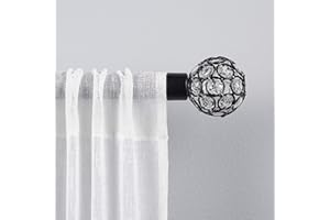 EXCLUSIVE HOME Rings 1" Curtain Rod and Coordinating Finial Set, Matte Black, Adjustable 36"-72"