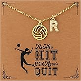 JINYRSOC Volleyball Necklace with Initial for Women Inspirational Sports Jewelry with Card Meaningful Gift for Volleyball Players and Teams