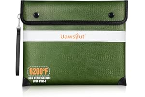 Uawsyut Fireproof Document Bag - 6200°F Heat Insulated, Small Important Document Bags with Zipper, Water Resistant Money Bag for Cash, Cell Phone, Tablet, Credit Card,Passport (13.9"x10.6", Green)