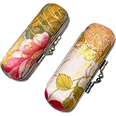 MIAO JIN Portable Small Lipstick Case Holder with Mirror for Purse,Set of 2 | Vintage Mini Lipstick Holder Cosmetic Case Kiss Lock Lip Stick Carrier Storage Bag Bulk, As Return Gifts Ideas for Women