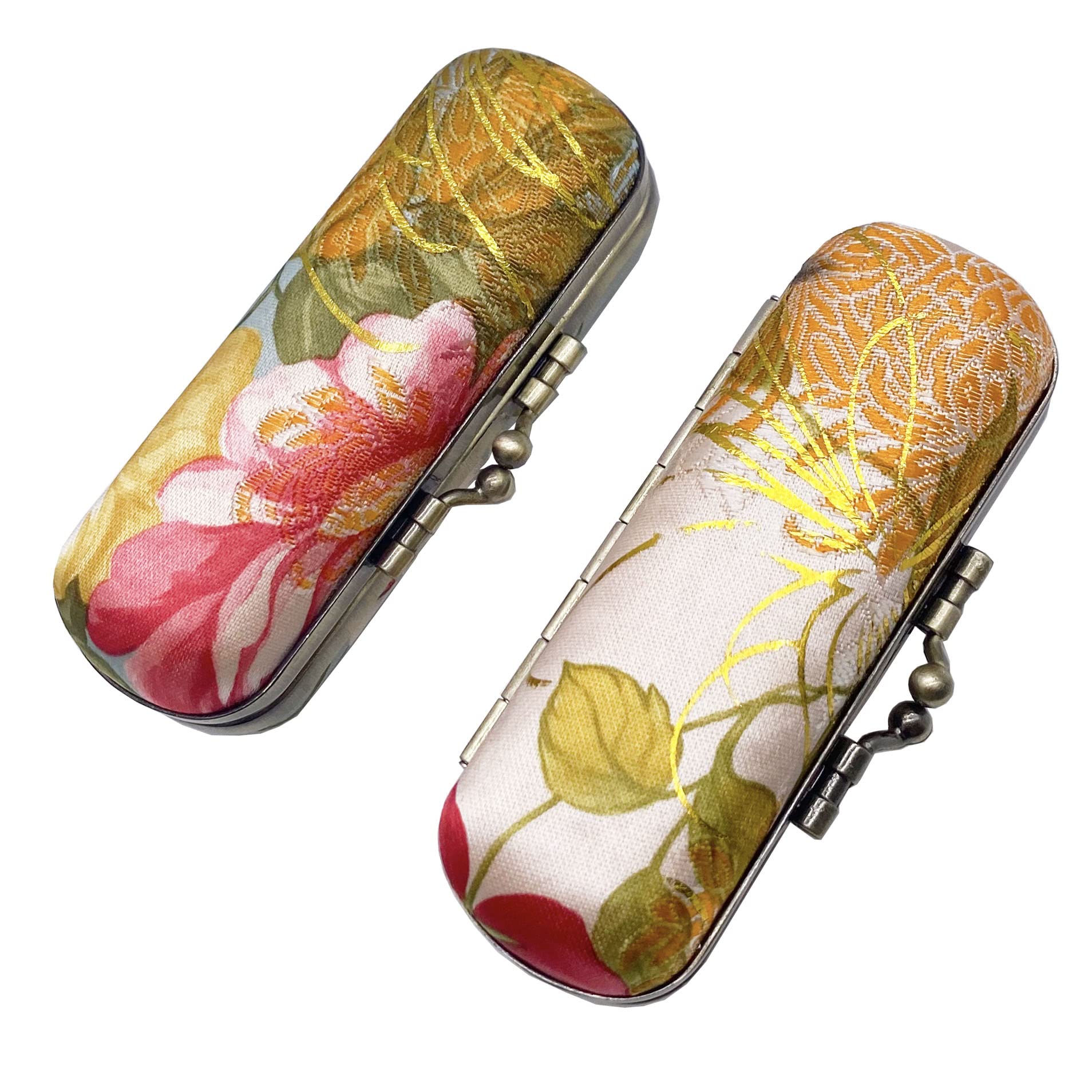 MIAO JIN 2PCS Lipstick Case with Mirror Lipstick Case Storage Case Kiss Lock of Iron Mini Portable Vintage Floral Pattern Jewelry Case Cosmetic Case
