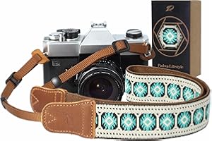 Padwa Lifestyle Camera Strap - 1.5" Crazy Horse Cowhide Head Cotton Strap,Vintage Embroidery Camera Straps for Photographers,Cameras,Binoculars,Cute Adjustable Shoulder Neck Strap for Adults & Kids