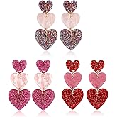 Heart Dangle Earrings for Women Pink Heart Earrings Love Heart Drop Earrings Unique Lightweight Acrylic Hot Pink Heart Jewelry for Valentine's Day Mother's Day Gift