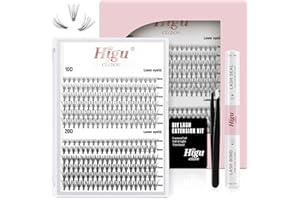 HIGU CLACE Higu DIY Eyelash Extension Kit, 240pcs D curl Lash Clusters individual 8-14mm, with Super Hold 72h Cluster Lashes Bond and Seal 10ml, Lash Applicator Eyelash Cluster Extensions Set (10+20D Kit)