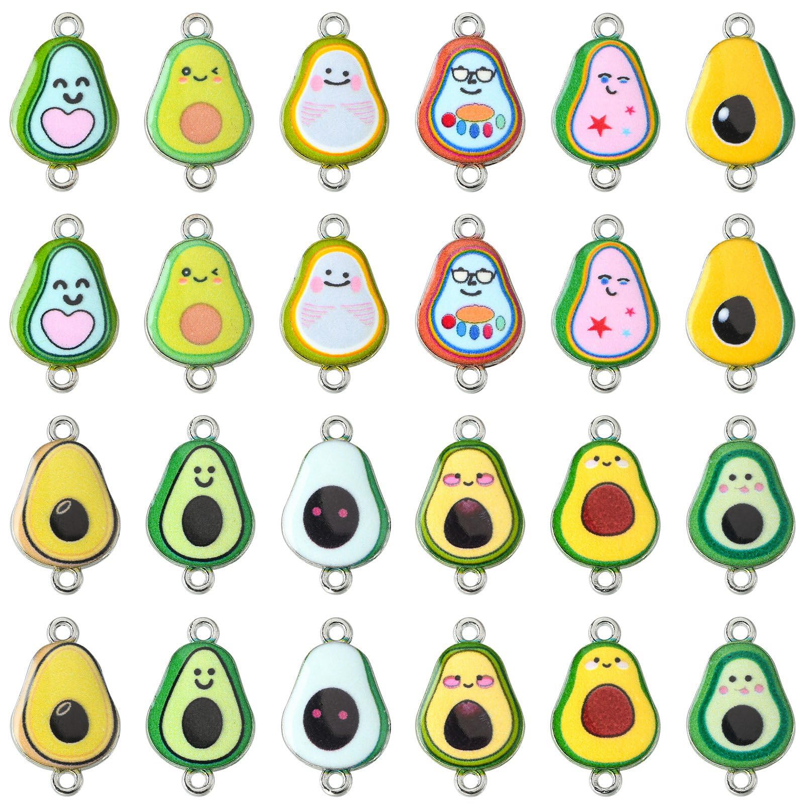 Stiesy 60Pcs Enamel Avocado Links Charms Cartoon Half Avocado Connectors Cute Fruit Two Hole Charms for DIY Crafts Bracelet Jewelry Making