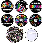 Kigeli 180 Pcs Cancer Awareness Buttons Pins Bulk Multi Color Cancer Awareness Accessories Items 1.5 Inch Ribbon Lapel Pins for Support Gifts Decorations, 6 Styles