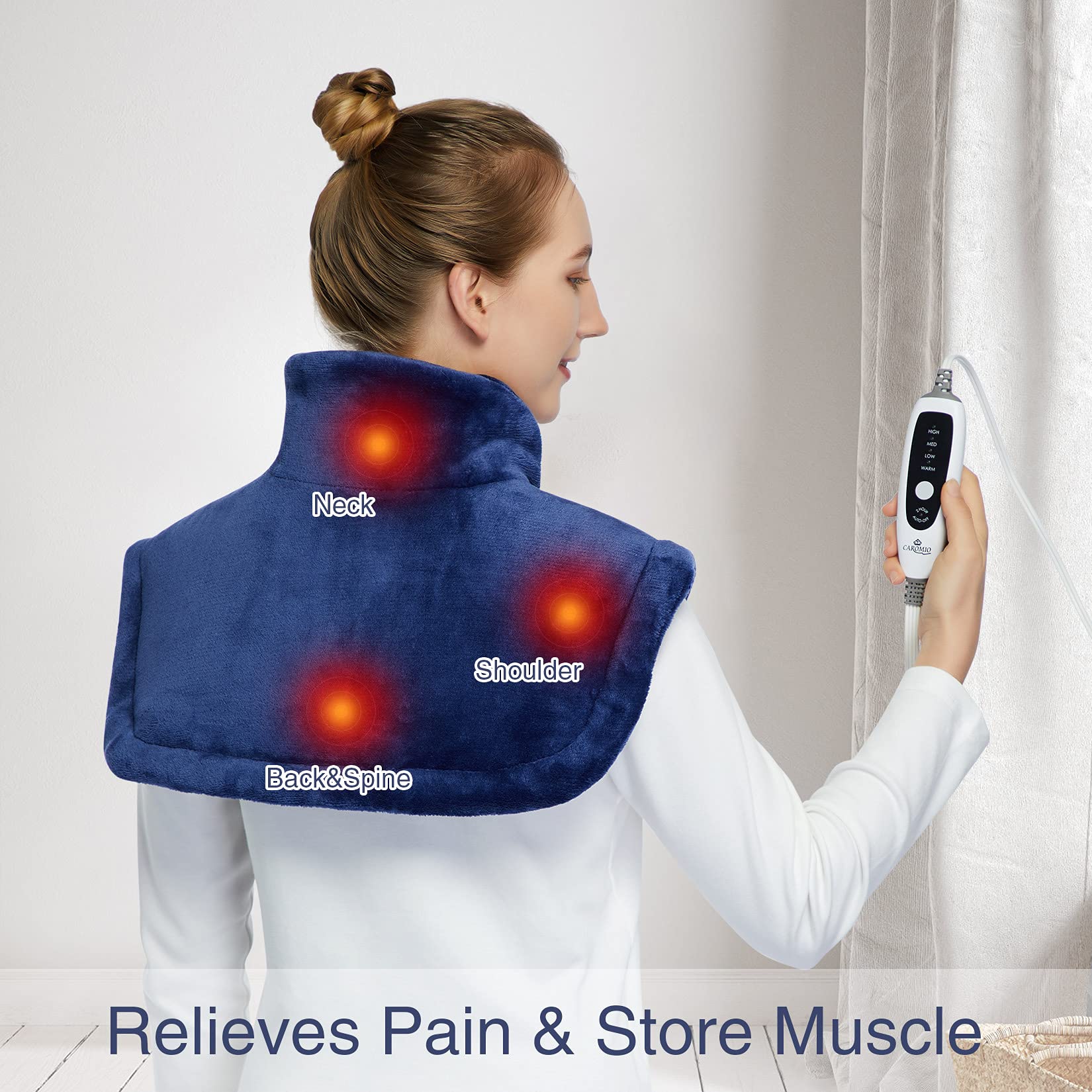 CAROMIO Weighted Heating Pad for Neck and Shoulders - UL Certified, 2.2lb Large Electric Fast Heating Pad for Pain Relief and Deep Pressure Therapy, 22