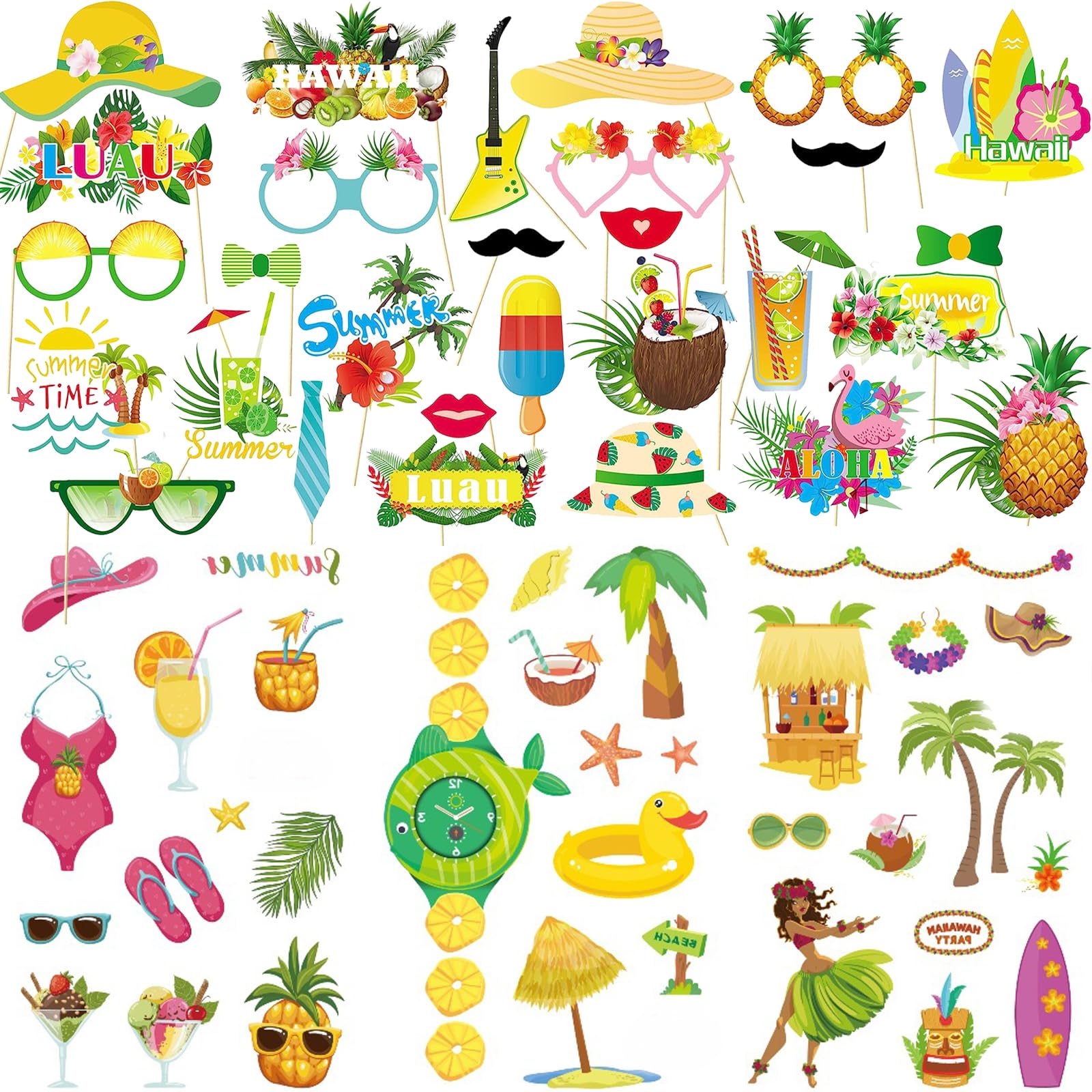 BDSHUNBF 29 Pcs Party Photo Booth Props Kit, Hawaiian Party Photo Booth Props Kit, Party Decorations Photo Booth Props for Summer Pool Party Tropical Party Wedding Decorations