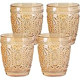 abrwyy Amber Glassware set of 4 Vintage Drinking Glasses, 9.5oz Amber Heavy Duty Glass Cups, Old Fashioned Glass, Set for Party Wedding Home Office Glassware Gift