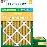 Filterbuy 20x25x4 Air Filter MERV 11 Pet &amp; Allergy Defense (2-Pack) | Electrostatic Pleated HVAC AC Furnace Filters Replacement, Made in USA (Actual Size: 19.50 x 24.50 x 3.63)
