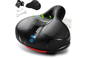 ROCK TAKIN Comfortable Bike Seat, Bike Saddle with Memory Foam Padded, Wide Bicycle Seat with Dual Shock Absorbing and Night Reflective Strips for Men Women