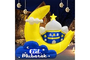 Juegoal Ramadan Outdoor Inflatable Moon Decorations, 7 x 6 FT Lighted Blow Up Muslim Holy Celebration Decor, Eid Mubarak Inflatables, Built in LED Light Up Eid ul Adha Holiday Lawn Yard Garden Display