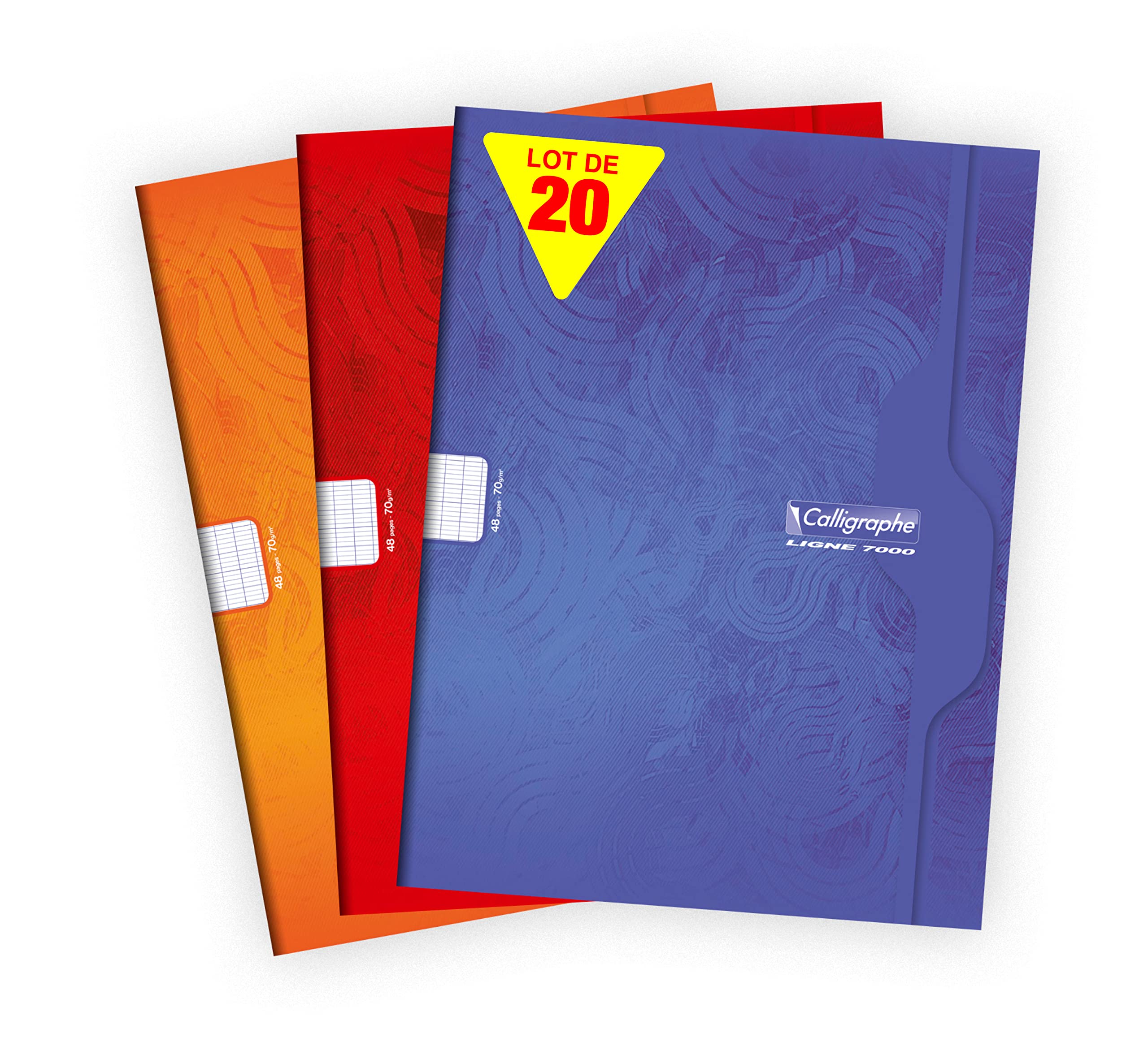 Calligraphe 7483C Set of 20 Stapled Notebooks (Clairefontaine) 24x32cm 48 Seyes Ruled Pages - 70 g White Paper - Recycled Varnished Card Cover - Random Colours