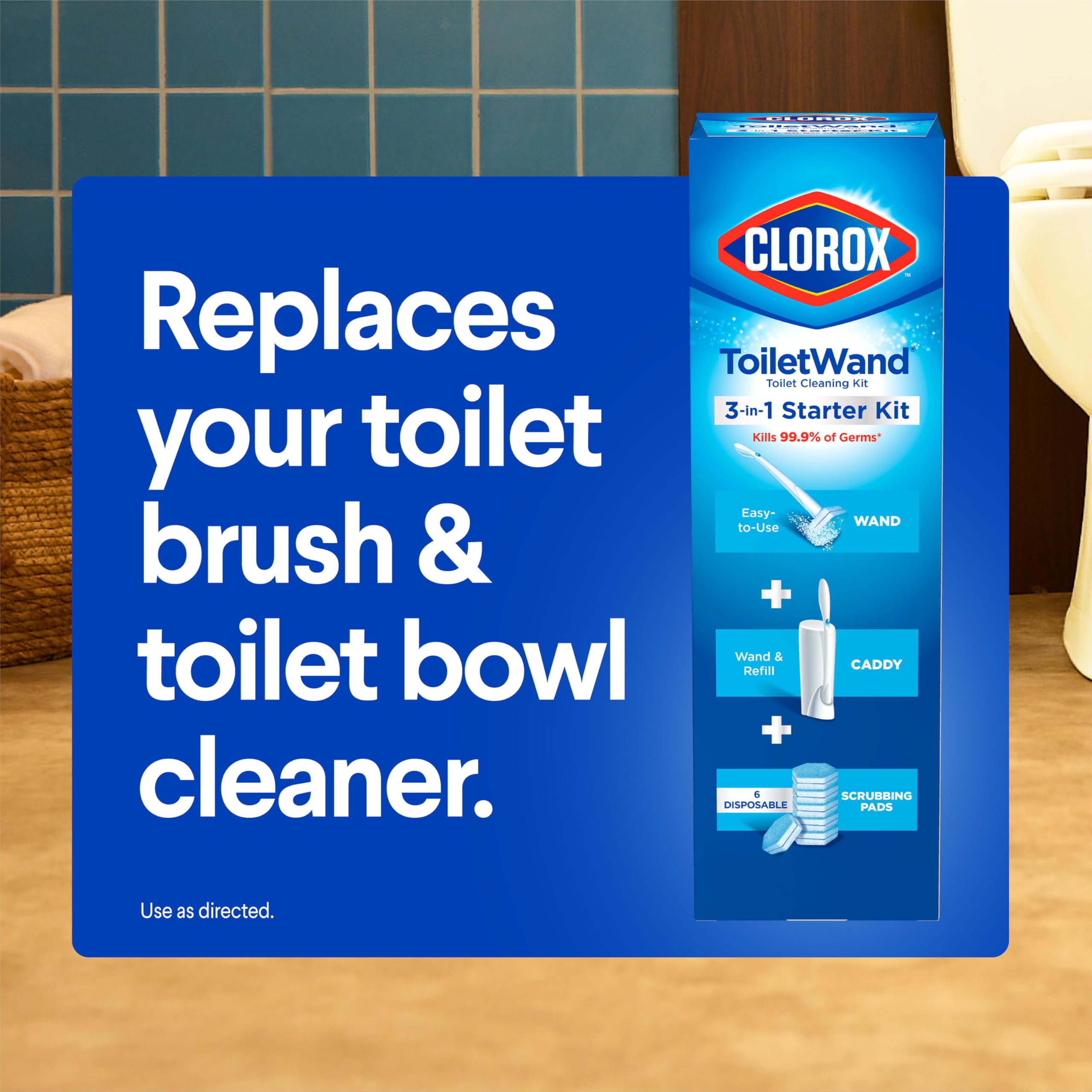 Clorox ToiletWand Toilet Bowl Cleaner- Toilet Brush, Storage Caddy and 6 Disinfecting Refill Heads