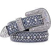 FIORETTO Men Women Rhinestone Belt Bling Western Studded Leather Belt Shining Diamond Waist Belt for Cowgirl Cowboy Jeans