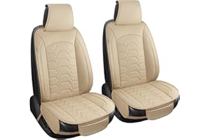 hoozoom Leather car Seat Covers Breathable Car Seat Protector Front seat Covers Universal Fit for 95% Car Truck SUV Van Vehicles （Beige，2PCS）