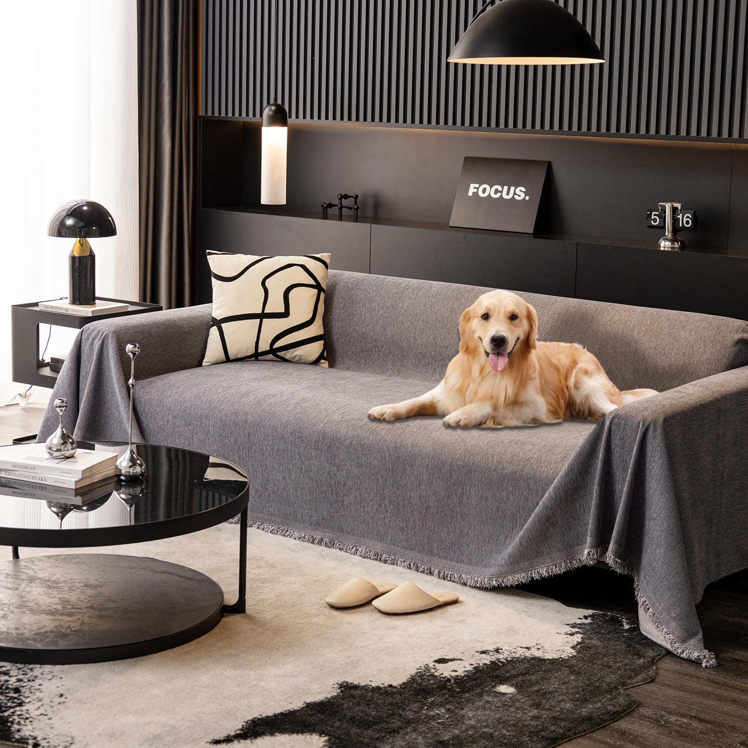 Photo 1 of Feyocn 100% Waterproof Sofa Covers for Pets Washable Couch Covers Dogs Cats Sofa SlipCover for 3-4 Cushion Couches Sectional Couches Furniture Protector Covers for Living Room (91" x 150", Dark Gray)
