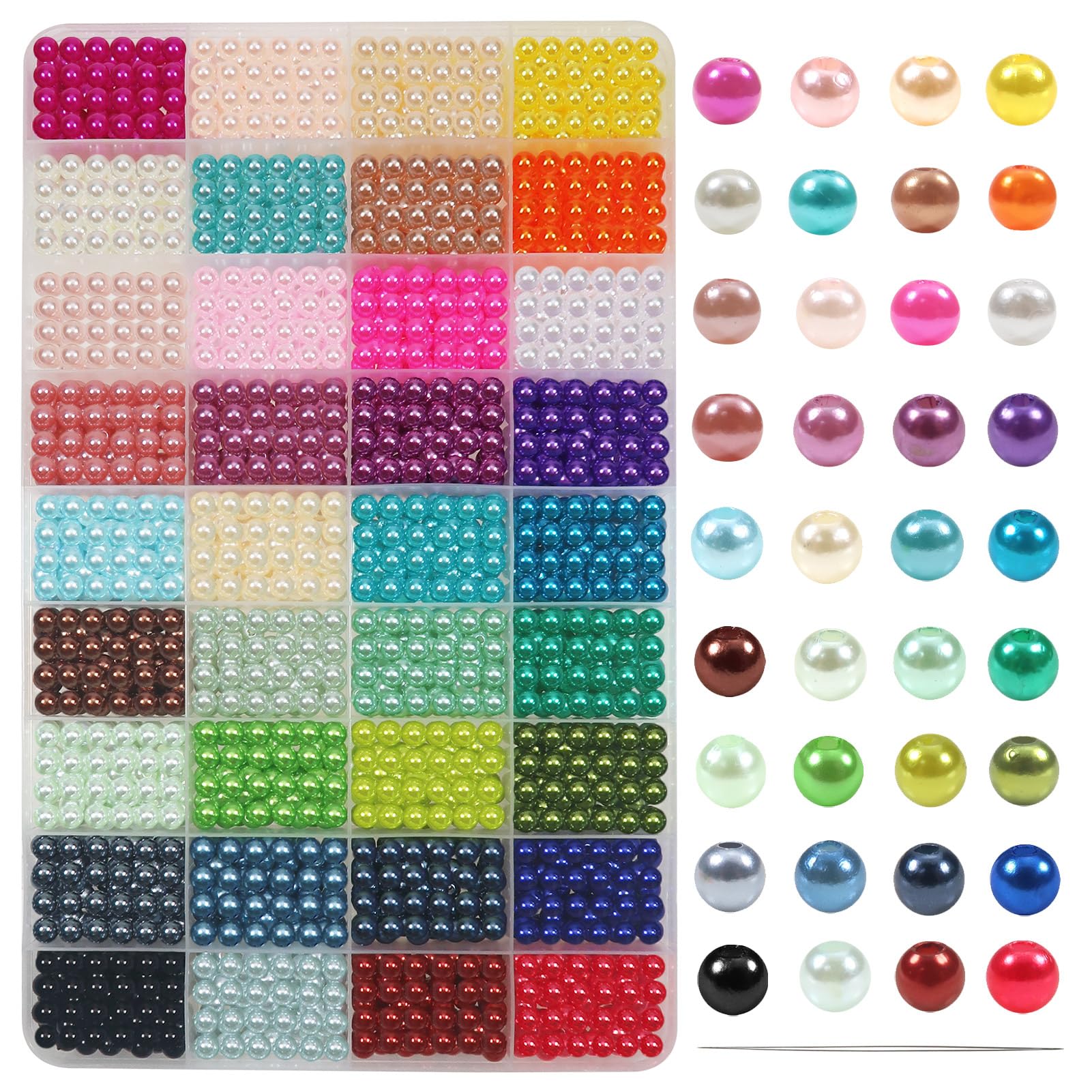 TOAOB 2160pcs Pearl Beads 36 Colors Round Tiny Loose Imitation Pearls 6mm ABS Beads for for Bracelets Necklaces Craft Decoration Jewelry Making