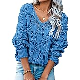 Dokotoo Women's Fall Sweaters V Neck Crochet Hollow Out 2025 Trendy Casual Winter Pullover Sweaters