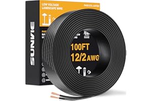 SUNVIE 100FT 12 Gauge Low Voltage Wire 12/2 Low Voltage Landscape Wire, 12 AWG 2 Conductor Electric Wire Direct Burial 12 Gauge Stranded Copper Wire for Landscape Lighting Lamp Wires, ETL Listed