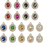 Spritewelry Glass Birthstone Charms Round Teardrop Heart Leaf Rhinestone Charm Golden Vintage Faceted Crystal Waterdrop Charms for Jewelry Making Bracelet Necklace Earring