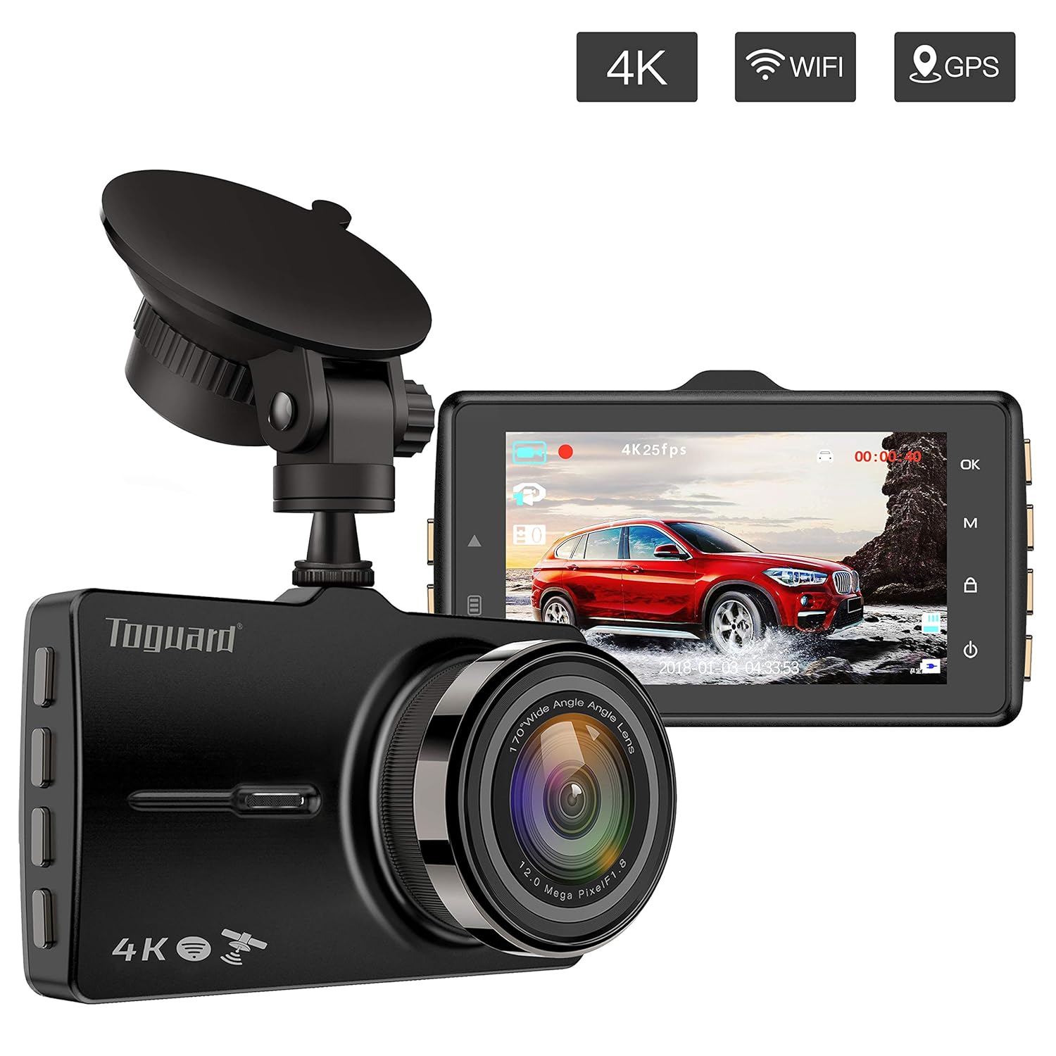 TOGUARD Dash Cam 4K Ultra HD Dash Camera with GPS and WiFi