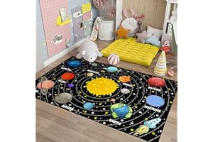 JIOSPET Outer Space Area Rug Kids Rugs for Bedroom Galaxy Area Rugs for Kids Bedroom Solar System Carpet Memory Foam Thicken Kids Play Rug, Space, 2'×3'