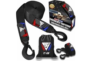 Straight Jacket Crew Heavy Duty 2-in x 20-ft Tow Strap with Forged Steel Hooks | 10,000 lb Break Strength & 3,333 lb Load Limit | Sturdy Supplies for Vehicle Towing | On-Road Use Only