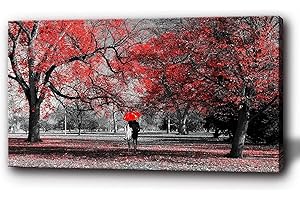 Bamdeya Wall Art Living Room Black White Wall Art Tree Red Wall Decor Natural Scenery Canvas Prints Art Forest Posters Painti