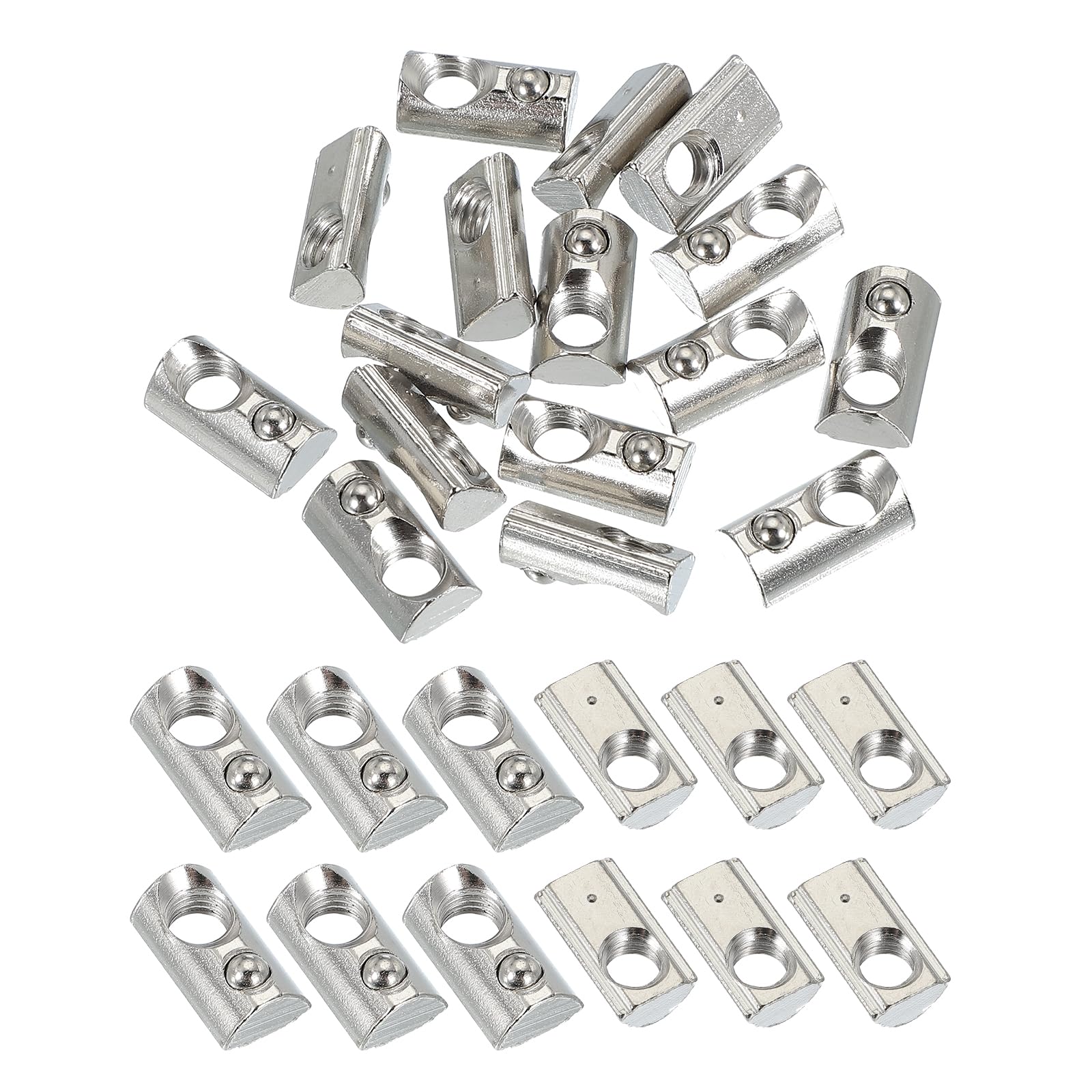 PATIKIL 3030 Series M8 t Slot Nuts, 20pcs Roll-in Spring Ball Loaded Elastic Nuts with 7.5mm Slot for Aluminum Extrusion Profile Rail 3D Printer, Silver