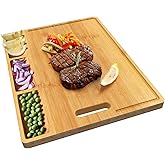 Cutting Boards - Large Bamboo Chopping Board - Built-In 3 Compartments Hander and Juice Grooves - Charcuterie Board for Kitchen Counter Meat (Butcher Block) Cheese, Vegetables, Bread (17 x 12.6")
