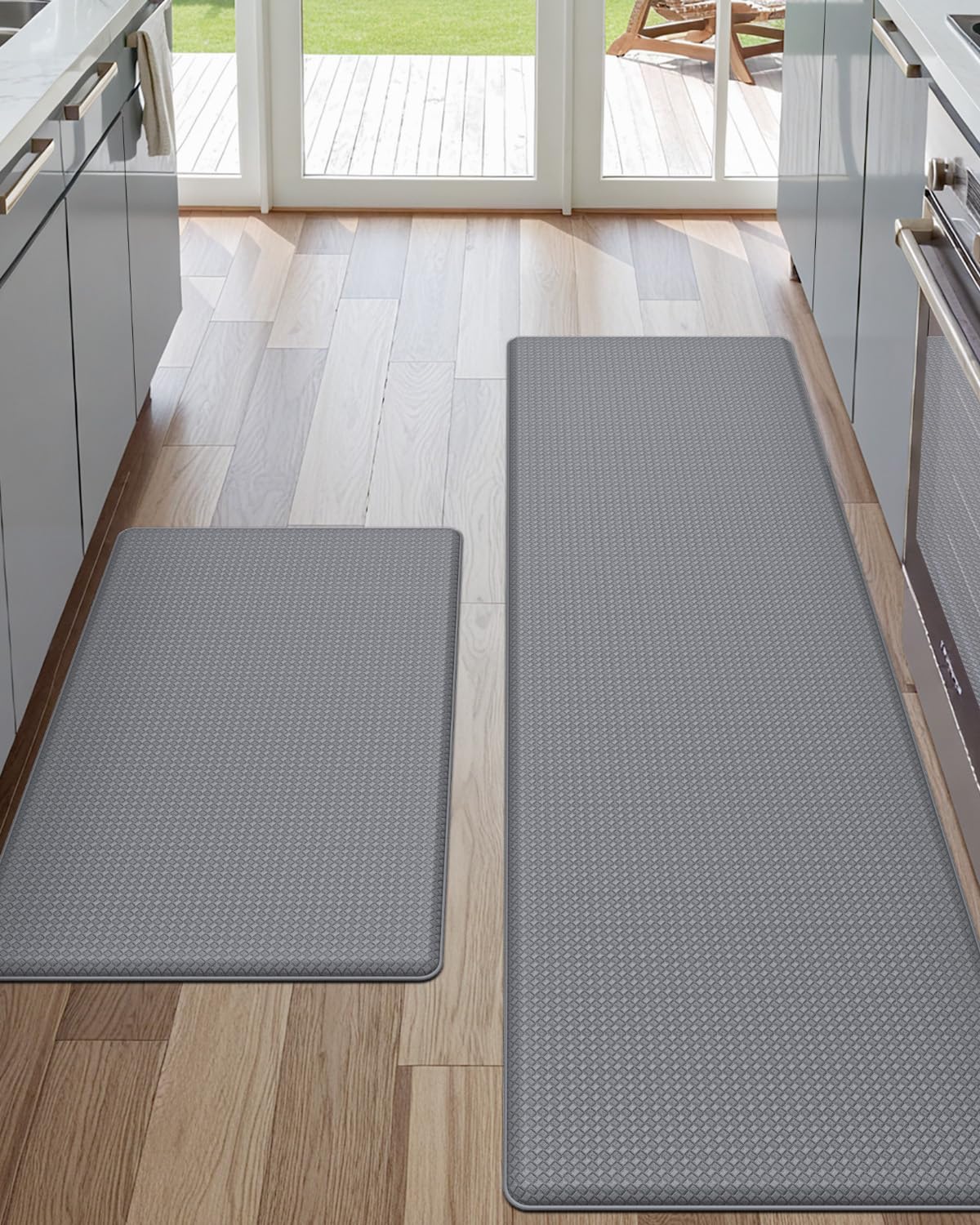 Photo 1 of DEXI Kitchen Floor Mats Cushioned Anti Fatigue,17x29+17x59, Standing Runner Rug Waterproof, Comfort Memory Foam Padded for Front Sink Laundry Set of 2, Grey