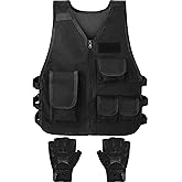 SATINIOR Tactical Vest Army Combat Vest Outdoor with Half Finger Fingerless Short Gloves Breathable
