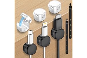 MOZOTER 𝟖𝐏𝐚𝐜𝐤 𝐔𝐩𝐠𝐫𝐚𝐝𝐞𝐝 Magnetic Cable Clips & Silicon Cable Ties,Cord Holder[ Cable Smooth Adjustable Desk Organizer],Under Desk Cable Management,Adhesive Home Office Wire Sets Holder Keeper