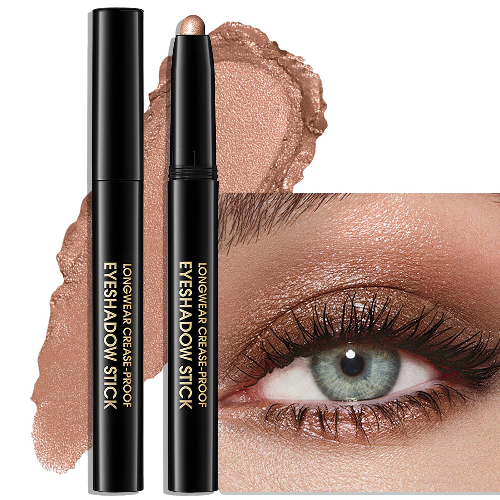 Photo 1 of Wugbc Eyeshadow Stick Waterproof Cream Eye Shadow Pencil Long-Lasting Crease-Proof Shimmer Glitter Eyeshadow Crayon Smooth High Pigmented Highlighter Neutral Eye Shadow Liner Makeup, 1 CARAMEL