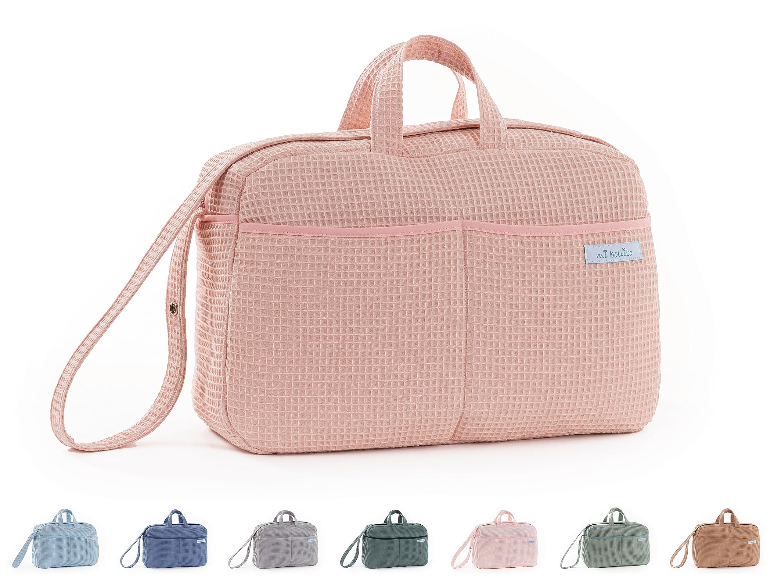 mi bollito Maternity Crossbody Bag for Baby Stroller and Hospital, Practical and Stylish Large Capacity Organiser Bag, Made in Spain., baby pink, One Size