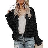 Womens Open Front Faux Fur Cardigan Vintage Parka Shaggy Jacket Coat