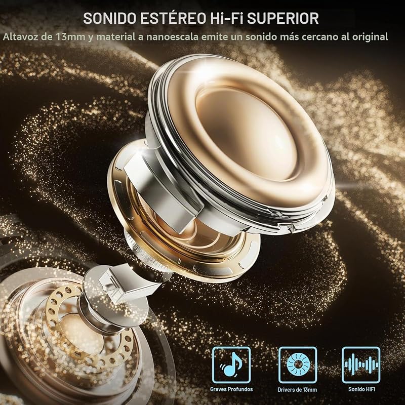 Auriculares Inalámbricos Bluetooth 5.4, Cascos Inalambricos Sonido HiFi Estéreo, Cancelación de Ruido ENC en Llamada, 48h Reproducción, IP7 Impermeable/Pantalla LED Digital/Carga Rápida USB Tipo-C — foto 5 de 7