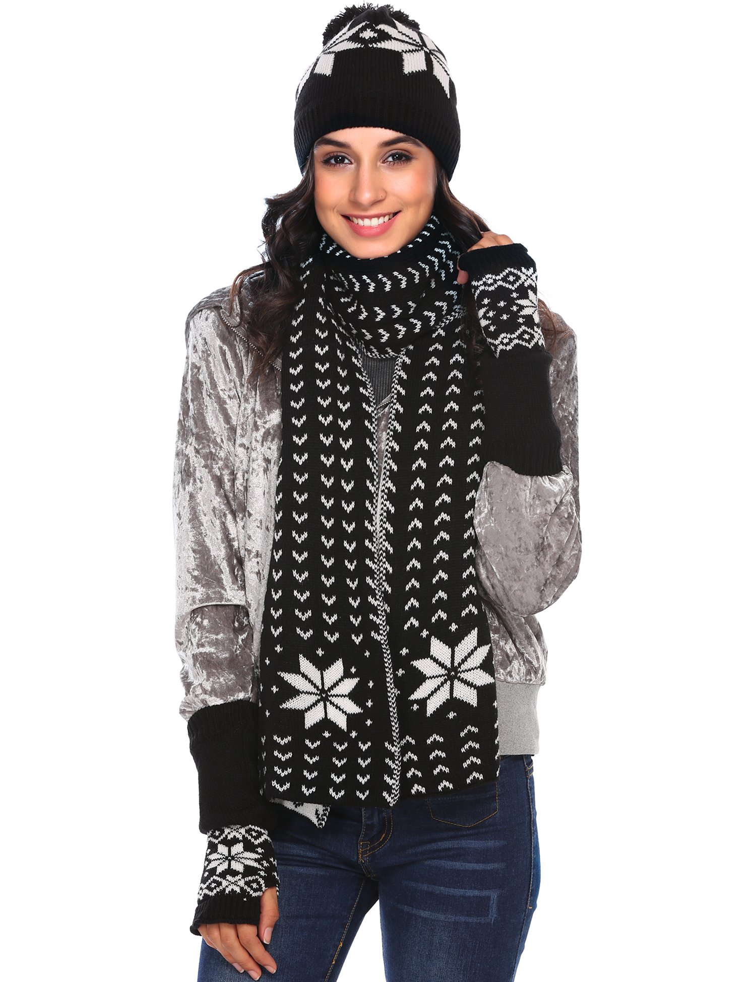 Zeagoo Women Warm Knitted Shawl Wrap Neck Stole Long Scarf Hat Gloves Set Zeagoo Women Warm Knitted Shawl Wrap Neck Stole Long Scarf Hat Gloves Set