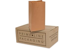 Prime Line Packaging Disposable Kraft Paper Bags, Brown Lunch Bags Small for Takeout Goodies, Groceries, Snacks & Treats, Party Favors, Bulk, 5x3.13x9.75 (4LB)