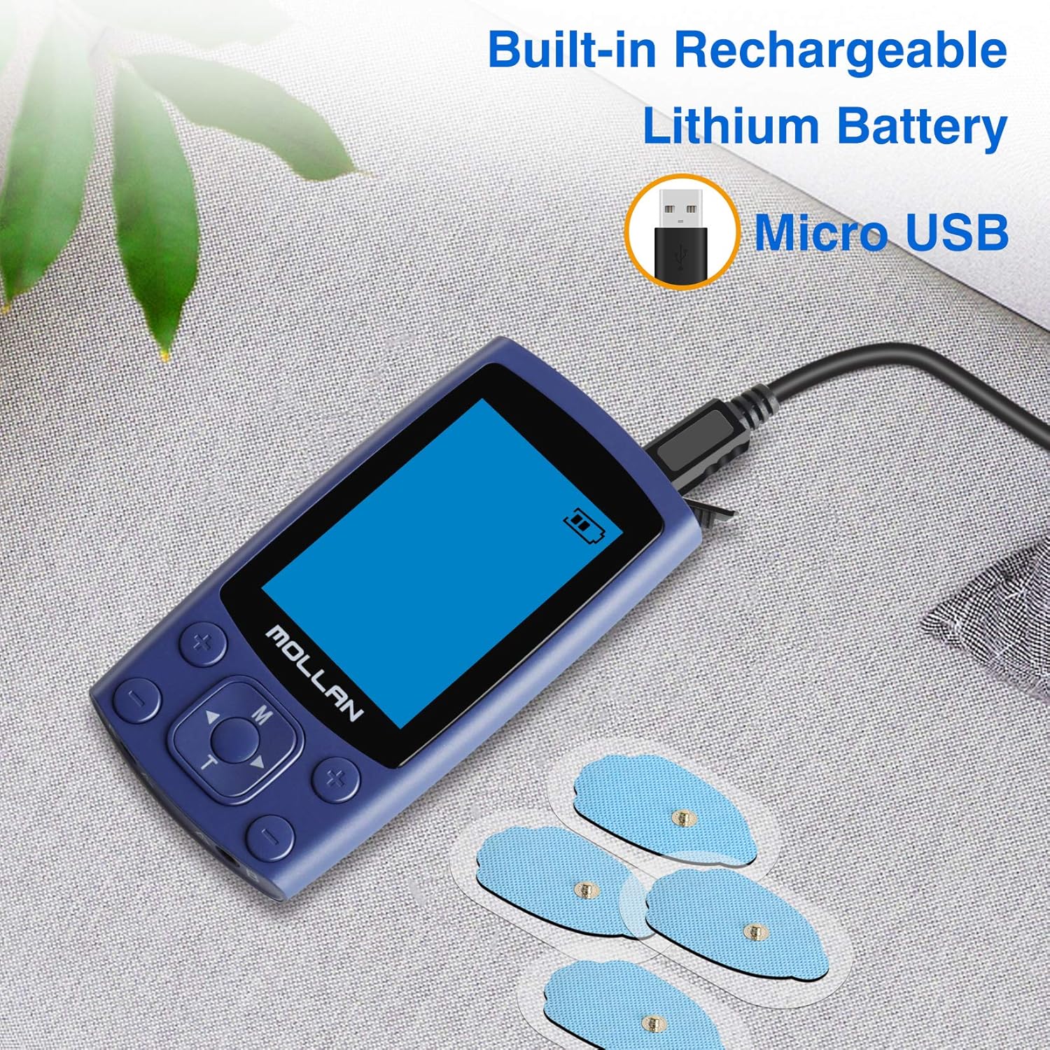 Mollan Dual Channel TENS Unit 24 Modes Electronic Pulse Back Massager with 12 Electrode Pads, EMS Muscle stimulator Therapy for Body Building, Neck, Shoulder, Leg, and Arthritis Pain Relief（Navy blue）: Health & Personal Care