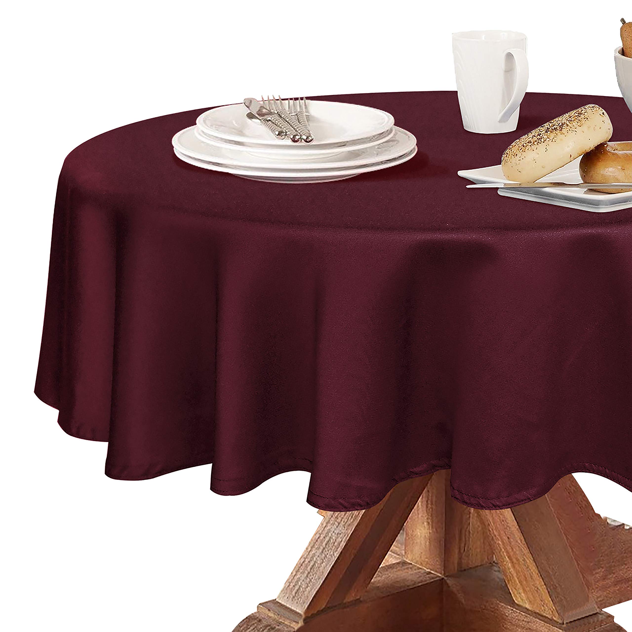 Photo 1 of Obstal 210 GSM Round Burgundy Tablecloth - Oil-Proof Spill-Proof Waterproof Table Cloth, Christmas Decorations Fabric Table Cover Protector for Holiday Party (Burgundy, 60 Inch Diameter)