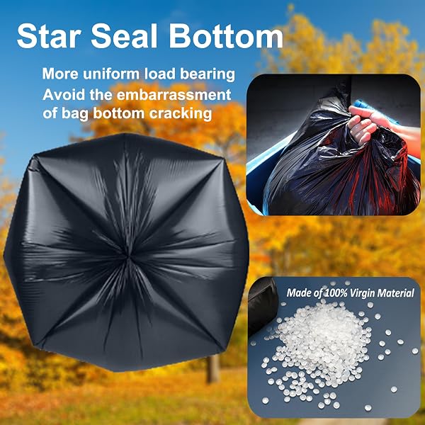 65 GALLON TRASH BAGS HEAVY DUTY 1.2 MIL 60 COUNT BULK WITH 4 INNOVATIVE FLAP TIES | COMPATIBLE WITH RUBBERMAID BRUTE 65 GALLON ROLLOUT TRASH CAN BIN | TEAR & LEAK RESISTANT BLACK