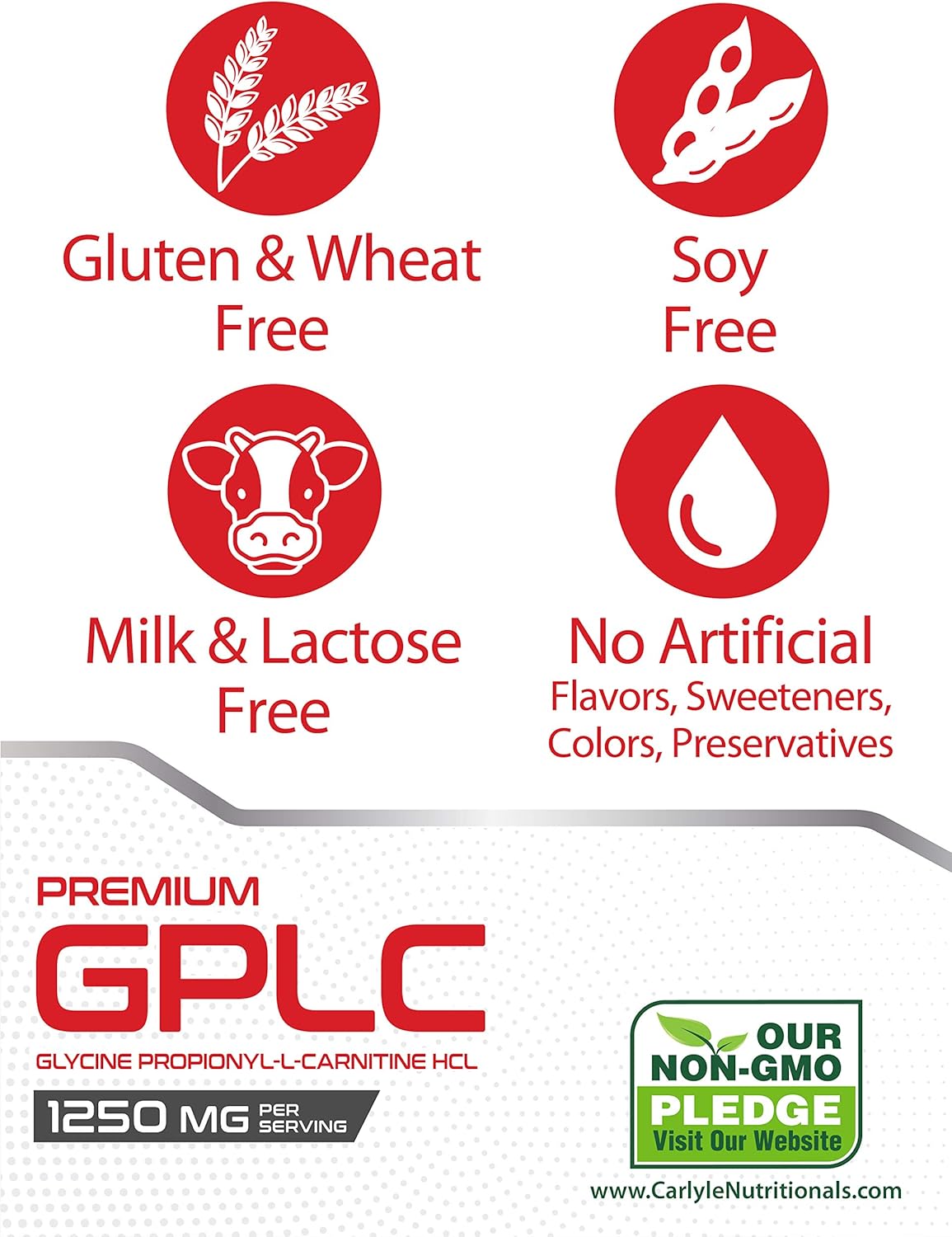 GPLC 1250 mg 60 Capsules | Non-GMO, Gluten Free | Glycine Propionyl-L-Carnitine HCL | Highest Potency Supplement | by Carlyle: Health & Personal Care